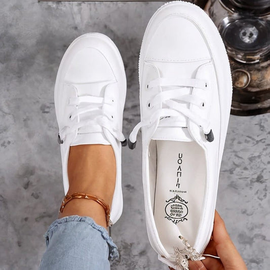 Isla | Clean White Lace-Up Sneakers