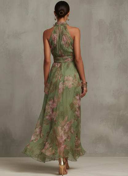 Women's Chiffon Halter Maxi Dress Floral
