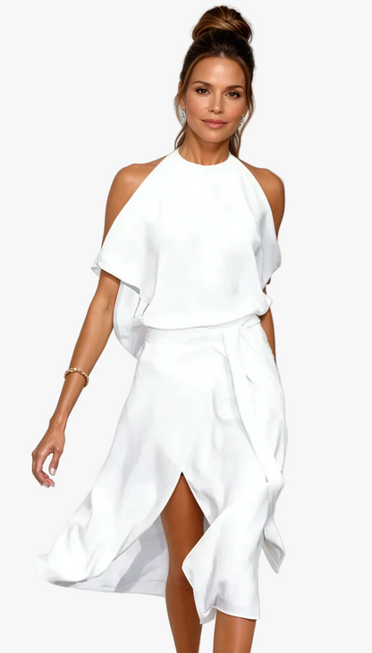 Women's White Cold Shoulder Midi Dress
